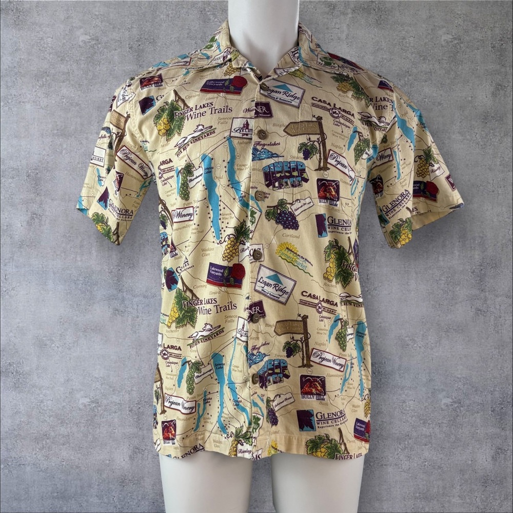 Dem Crazy Shirt Men's M Wine Finger Lakes Map New York All Over Print Y2K (836
